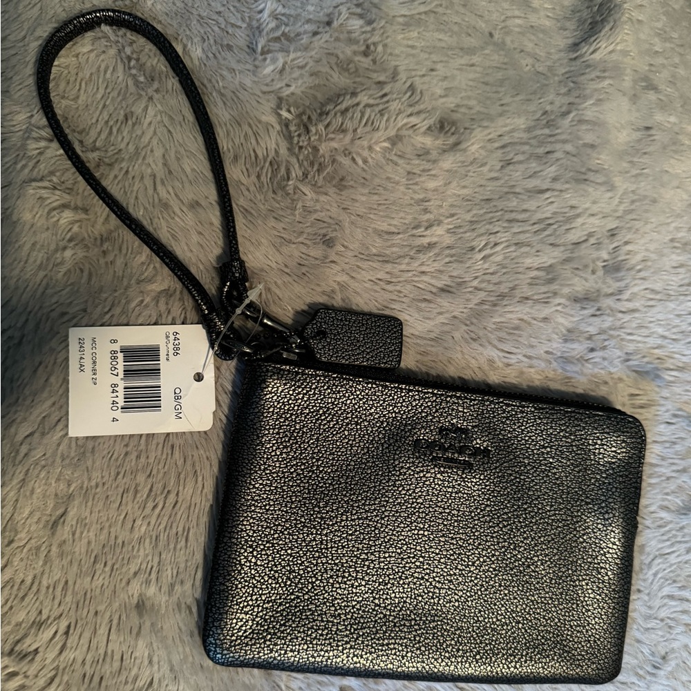 Metallic Gunmetal COACH Wristlet